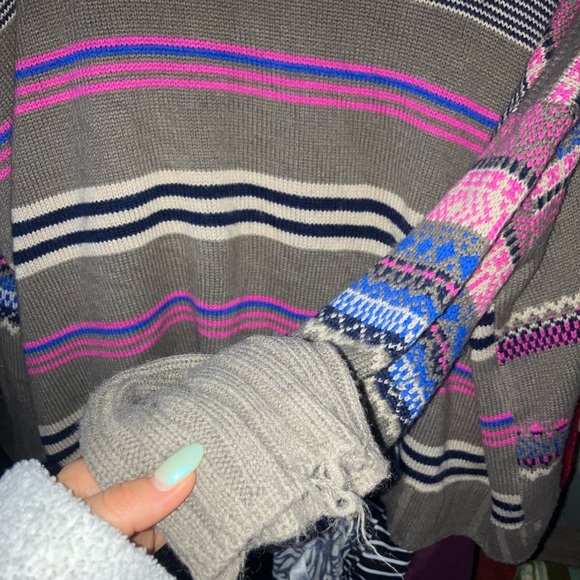 Easel Women's Taupe Sweater with Pink and Purple Stripes - Picture 6 of 7